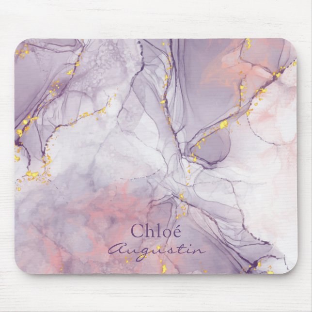Aquarell Lila Rosa Alkohol Tinte Gold Glitzer C Mousepad (Vorne)