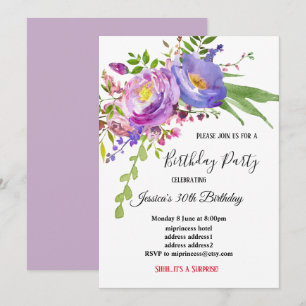 Aquarell lila rosa Blumengeburt Einladung