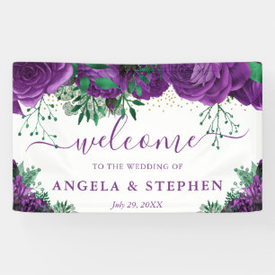 Aquarell-Lila-Rosen-Hochzeits-Willkommensbanner Banner