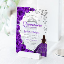 Aquarell Lila Rosen Silber Quinceanera
