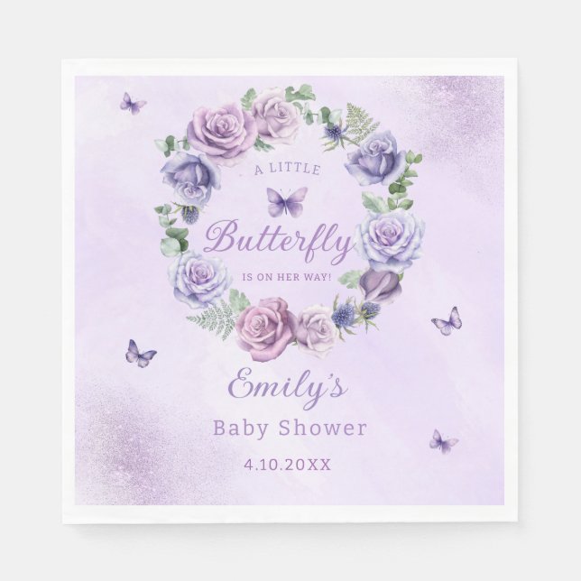 Aquarell lila Schmetterling Babydusche Serviette (Vorderseite)