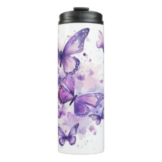 Aquarell-Lila-Schmetterlinge Thermosbecher