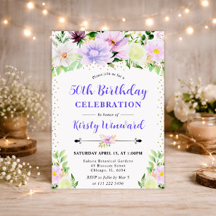 Aquarell Lila Sommerblumen 50. Geburtstag Einladung
