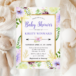 Aquarell Lila Sommerblumen Babyparty Einladung