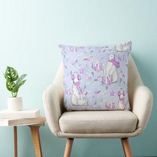 Aquarell Lila und Blau Süßer Eisbär Winter Kissen