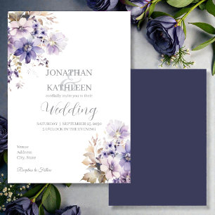 Aquarell-Lila- und Blaue Blumeneinladung zur Hochz Einladung