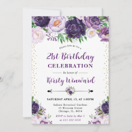 Aquarell Lila und Creme Blume 21. Geburtstag Einladung