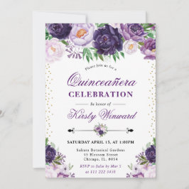 Aquarell Lila und Creme Blume Quinceanera Einladung