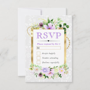 Aquarell Lila und Creme Sommerblumen Hochzeit RSVP Karte