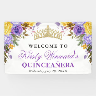 Aquarell lila und gelbe Blumen Quinceanera Banner