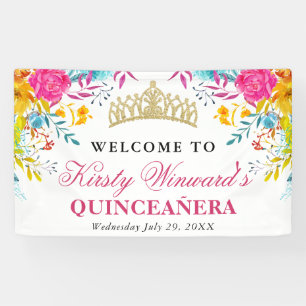 Aquarell lila und gelbe Blumen Quinceanera Banner