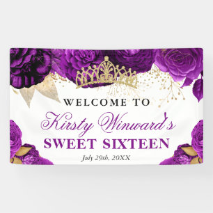 Aquarell-Lila und Gold Blumen Sweet 16 Banner