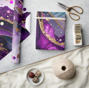Aquarell-Lila und Gold-Glitter-Alkohol-Tinte Geschenkpapier