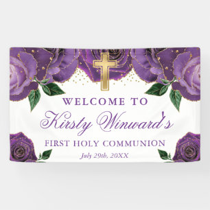 Aquarell Lila und Gold Rosen 1. Kommunion Banner