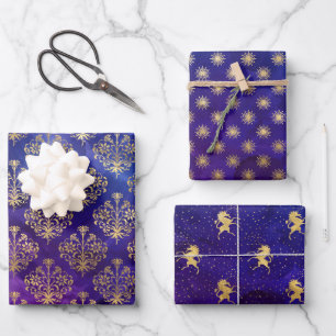 Aquarell-Lila- und Goldtinten-Fantasie-Muster Geschenkpapier Set