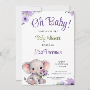Aquarell-Lila- und Grün-Elefanten-Baby-Party Einladung
