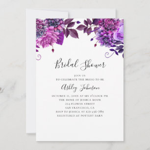 Aquarell lila und lila blumengeschmücktes Brautpar Einladung
