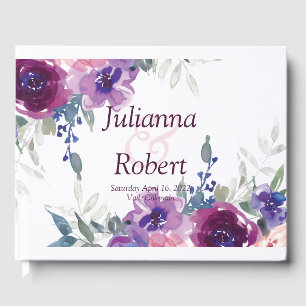 Aquarell lila und mauve Blumen Hochzeitsgast Gästebuch
