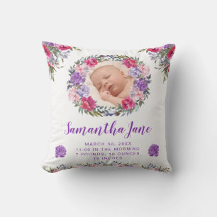 Aquarell Lila und Rosa Blumen Baby Foto Kissen