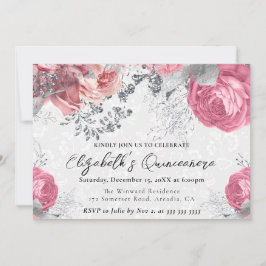 Aquarell Lila und Silber Rose Quinceanera Einladung