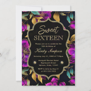 Aquarell Lila und Türkis Blumen Sweet Sixteen Einladung