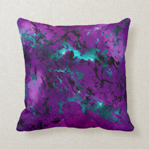 Aquarell-Lila- und Türkis-Marmor-Galaxie Kissen