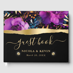 Aquarell-Lila- und Türkisblumen-Hochzeit  Gästebuch