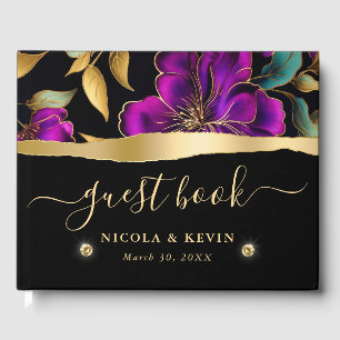 Aquarell-Lila- und Türkisblumen-Hochzeit  Gästebuch