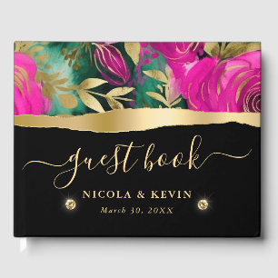 Aquarell-Lila- und Türkisblumen-Hochzeit  Gästebuch