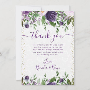 Aquarell-Lila- und weiße Blumenhochzeit Dankeskarte
