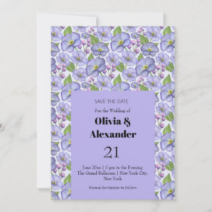Aquarell Lila Veilchen & Floralmuster Save The Date