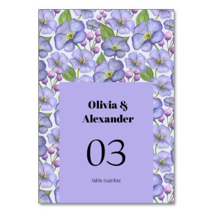 Aquarell Lila Veilchen & Floralmuster Tischnummer
