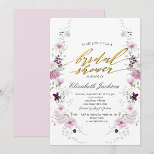 Aquarell-Lila-Wildblumen-Brautjungfernparty  Einladung