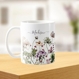 Aquarell Lila Wildblumen  Kaffeetasse