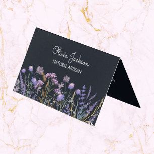 Aquarell Lila Wildblumenwiese Gefaltet Visitenkarten