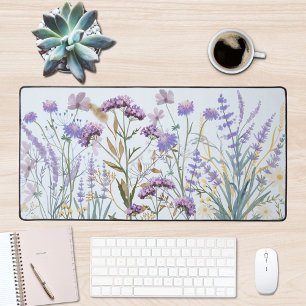 Aquarell-Lila-Wildblumenwiese-Zitat Schreibtischunterlage