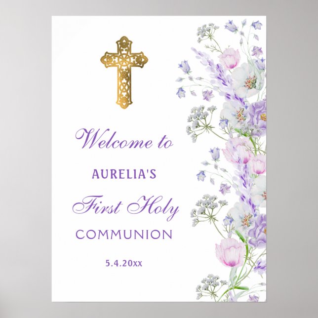 Aquarell Lilac Blume Erste Kommune Willkommen Poster (Vorne)