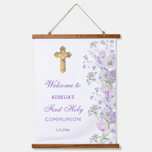 Aquarell Lilac Blume Erste Kommune Willkommen Wandteppich Mit Holzrahmen