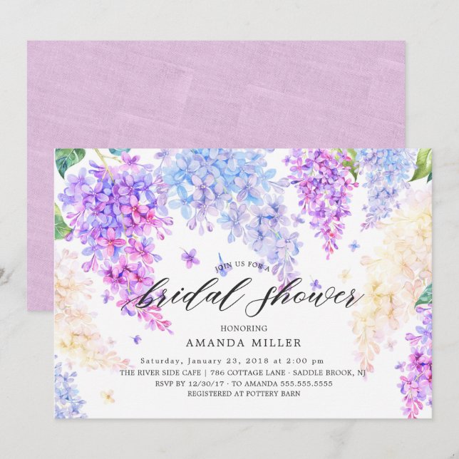 Aquarell Lilac Bridal Dusche Einladung (Vorne/Hinten)