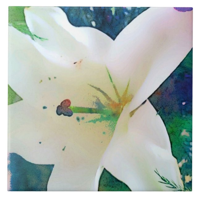 Aquarell-Lilie 6"" Fliese x6 oder Trivet (Vorderseite)