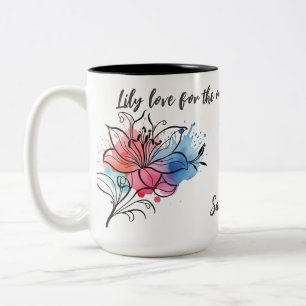 Aquarell-Lilien-Blumen-Tasse für Mama Zweifarbige Tasse