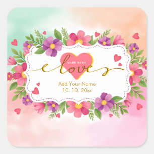 Aquarell-Lily-Grace-Blumen-Geschenk "Mit Liebe gem Quadratischer Aufkleber