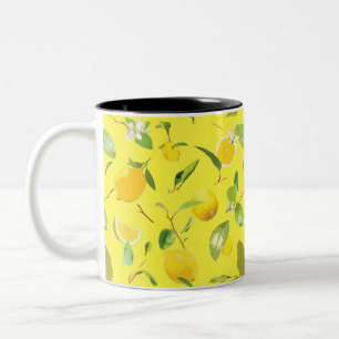Aquarell-Limonen & Blätter 4 Zweifarbige Tasse