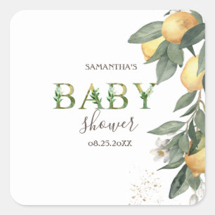 Aquarell-Limonen Grüne Babyparty Quadratischer Aufkleber