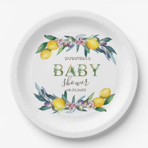Aquarell-Limonen Oliven Babyparty Pappteller