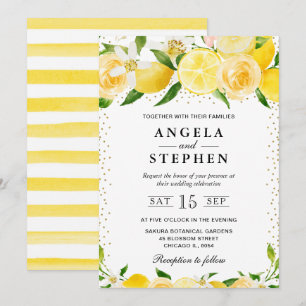 Aquarell-Limonen und Blumen Hochzeit Einladung