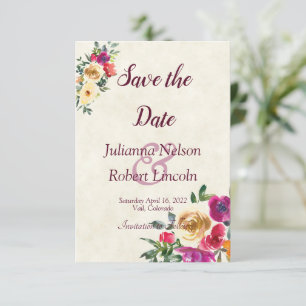 Aquarell-Limonen- und Magenta-Blumen-Save-the-Date Einladung
