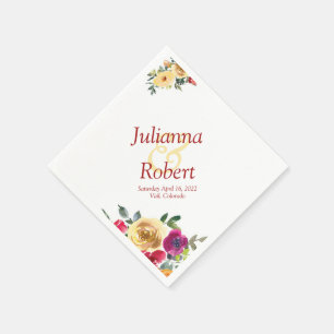 Aquarell-Limonen- und Magenta-Blumen-Servietten Serviette