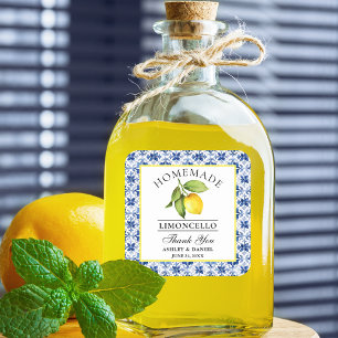 Aquarell-Limonenblaue Fliesen Limoncello Danke Quadratischer Aufkleber