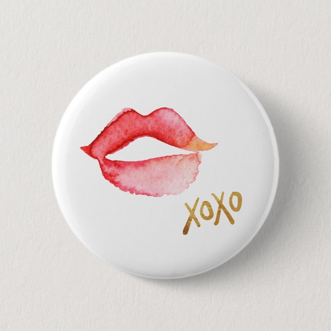 Aquarell-Lippen u. Goldfolie XOXO Button (Vorderseite)